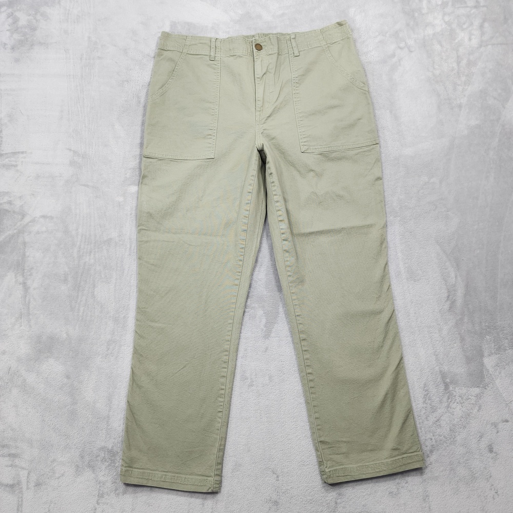 Knox Rose Pants Womens XL Green Twill High Rise Straight Leg Stretch Casual